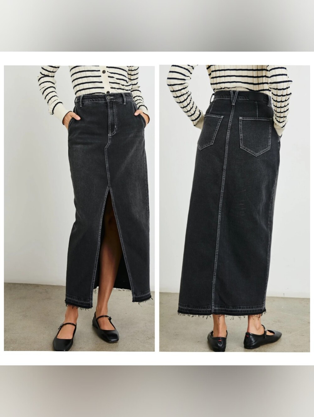 NWT Rails Manhattan Denim Maxi Skirt Eclipse Washed Black High Front Slit 28